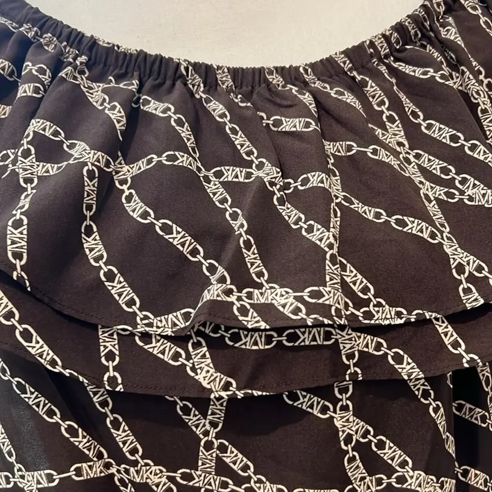 MICHAEL‎ Michael Kors Printed Pebble Crepe Off-the-Shoulder L/S Bias Cut Top M